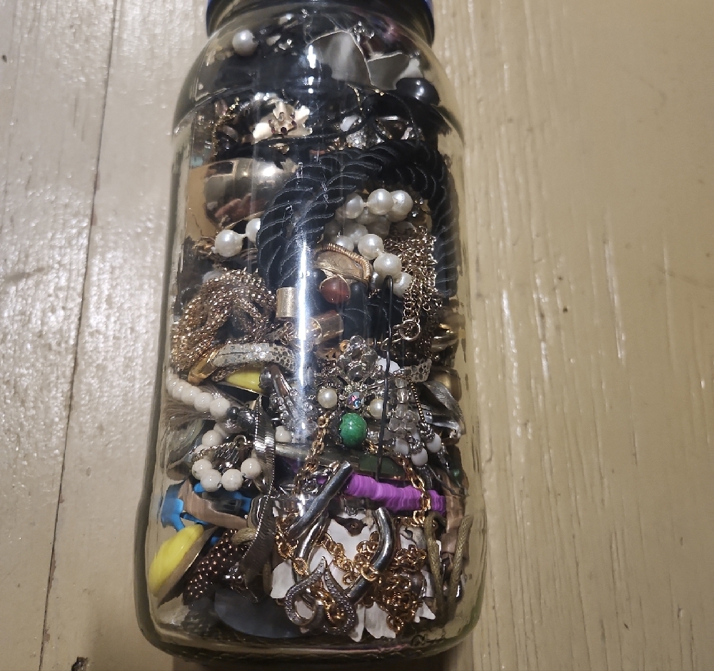 Assorted Jewelry in Glass Jar